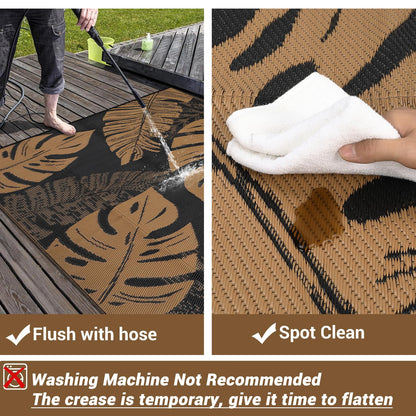 GAOMON Outdoor Rugs 8x10 Waterproof Reversible Plastic Straw Rug Modern Patio Rug, Foldable Lightweight RV Camping Mat with Portable Bag & 4 Stakes, UV Resistant & Sturdy for Picnic, Brown