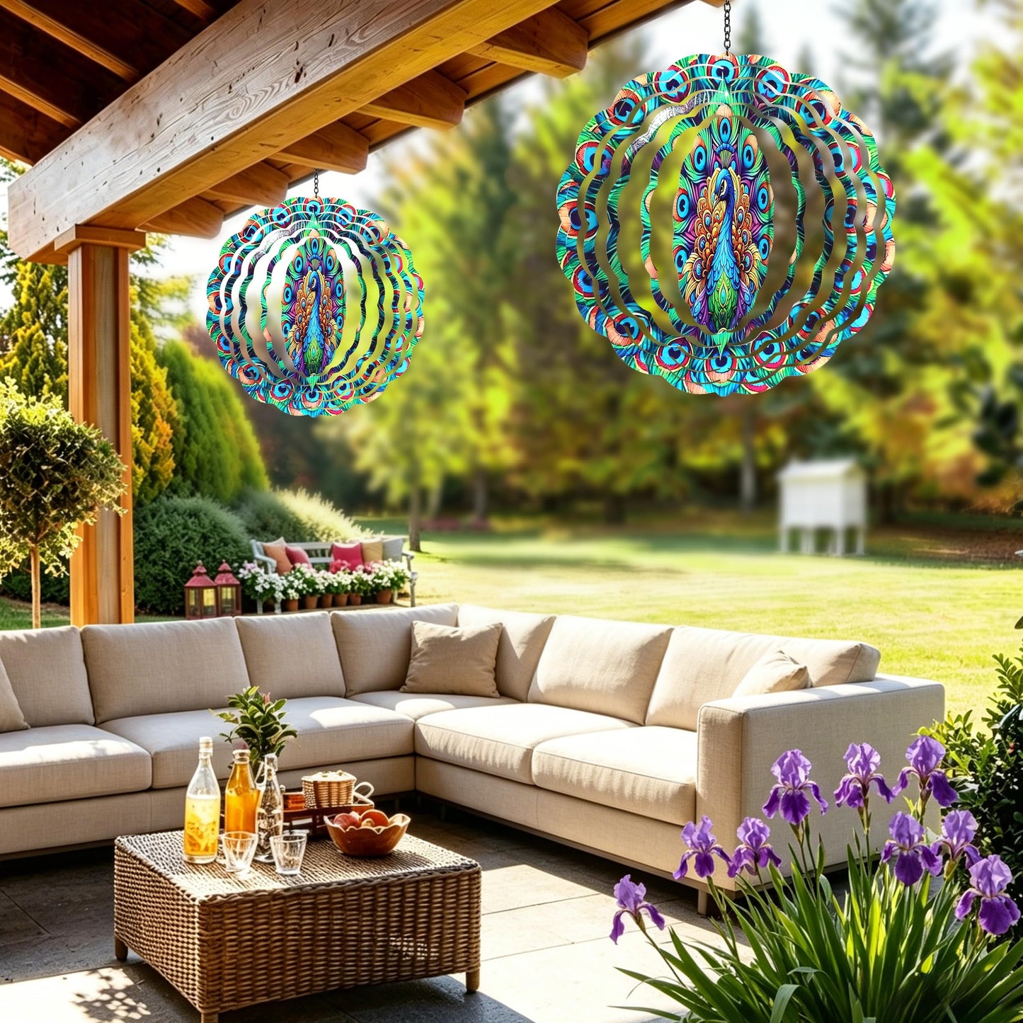 Threeight Peacock Metal Wind Spinners for Yard, 12 Inch 3D Kinetic Wind Catchers, Outdoor Garden Decor Gifts for Women Men
