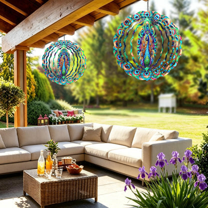 Threeight Peacock Metal Wind Spinners for Yard, 12 Inch 3D Kinetic Wind Catchers, Outdoor Garden Decor Gifts for Women Men