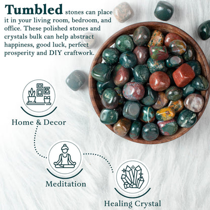 Crocon® 1LB Bloodstone Tumbled Stones and Crystals bulk 2000+ Carats Natural Crystal Kit for Reiki Healing Crystal Polished, Tumble Stones, Chakra Balancing, Reiki Gift, Home Decor Size : 2025 mm