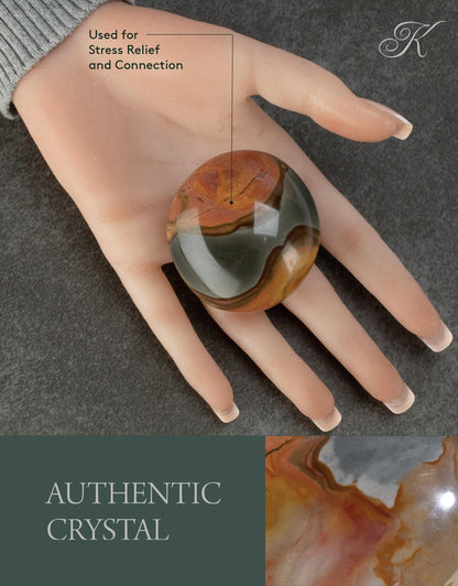 KALIFANO Palm Stone with Healing & Calming Effects - AAA+ Grade High Energy Worry Stone with Information Card - Reiki Crystal Used for Courage (Family Owned and Operated) (Desert Jasper)