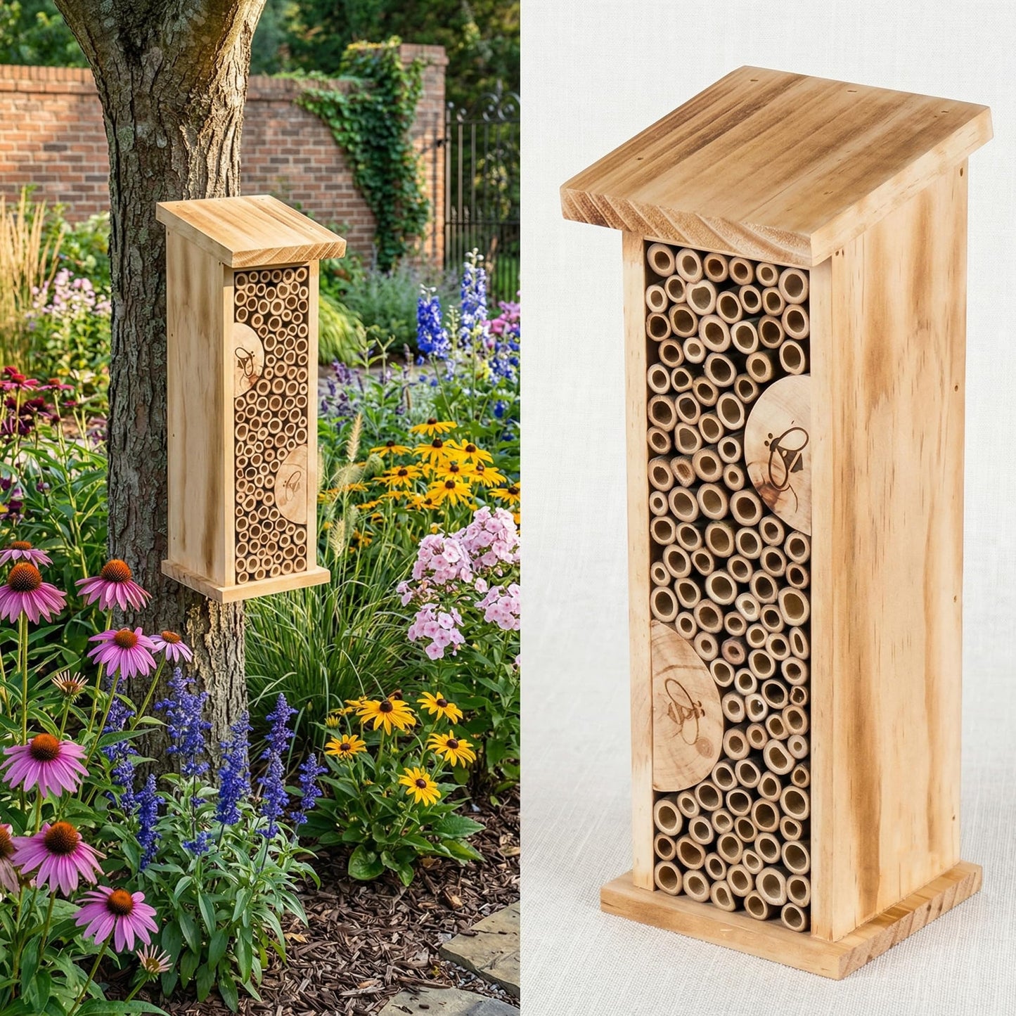 Bird House Bee Hive Wooden Insects House Hanging Bamboo Insect Hotels for Outdoor Garden Decorative