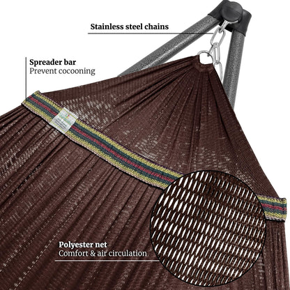 Tranquillo Combo x2 Hammocks with Stand for Outside & Tree Straps, Heavy Duty Hammock with Stand 600lbs for Indoor Outdoor Patio Backyard, x2 Hammocks for 2 Person (Combo - Brown, Medium)