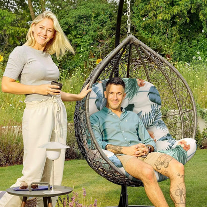 Yefound Outdoor Hanging Egg Chair Cushion Replacement Thicken Waterproof Basket Swing Chair Cushion Printed U-Shaped Seat Pad for Patio Orange Grey