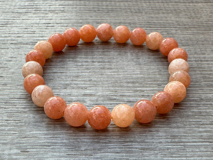 GAF TREASURES Peach Calcite Crystal Bead Bracelet 8mm, Genuine Peach Calcite Stretch Gemstone Bracelet, Healing Crystal Bracelet, Gift for Men & Women (1)