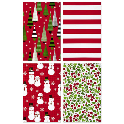 Hallmark Medium Christmas Gift Boxes with Lids (12 Shirt Boxes, 4 Designs: Trees, Stripes, Snowmen, Holly) for Christmas, Holiday Parties, Hostess Gifts
