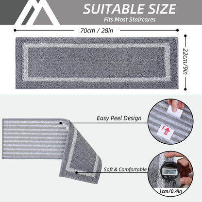 COSY HOMEER Soft Stair Treads Non-Slip Carpet Mat 28inX9in Indoor Stair Runners for Wooden Steps, Stair Rugs for Kids and Dogs, 100% Polyester TPE Backing 10pcs,Grey