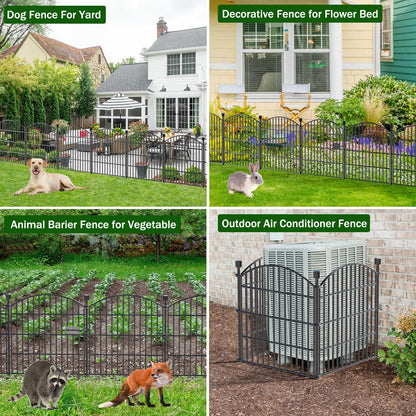 10 Panels No Dig Decorative Garden Fence with Gate - 24 in (H) x 20 ft (L) Dog Rabbits and Pets Fence Outdoor for Yard, Animal Barrier Tall Rustproof Metal Wire Fencing Border for Garden and Patio