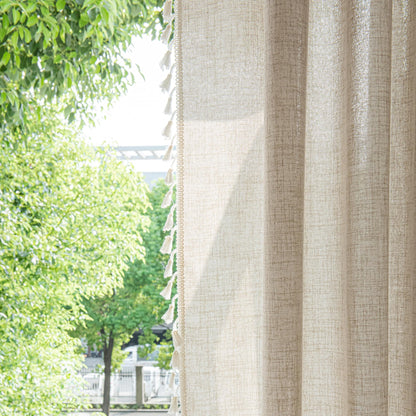 Setaback Boho Curtains for Bedroom Living Room 84 Inch 2 Panels with Tassels, Soft Linen Texture Semi Blackout Sheer Privacy Curtains Window Drapes Rod Pocket, 52" x 84", Natural, 2 Panels