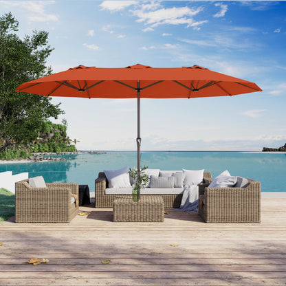PatioKingdom 15FT Large Patio Umbrella with Base, Double Sided Rectangular Outdoor Umbrella with Sturdy Fiberglass Ribs, Market Umbrella for Pool,Garden,Backyard,Deck (Orange, 15FT)