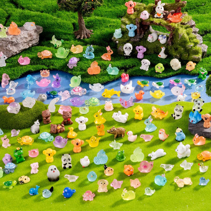jrootouh 140 Pack Mini Animals Tiny Duck，Cow，Bee Figurines Bulk for Miniature Dollhouse Decor Accessories Garden Aquarium Potted Ornament Party DIY Charms Office Classroom Activity to Hide