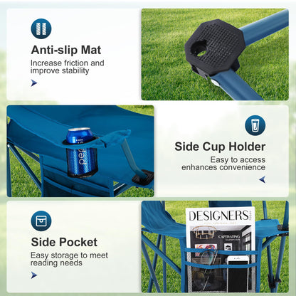 LET'S CAMP Camping Chair 2 Pack Folding Chair with 4-Can Cooler Bag Portable Lawn Chair with Cup Holder,Storage Pocket, Supports 350LBS, Collapsible Chair for Camp, Beach, Picnic (Blue)