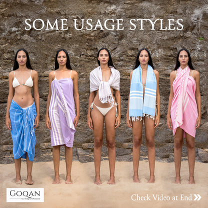 realgrandbazaar GOQAN Turkish Beach Towel Oversized 39x71 | Thin, Lightweight, 100% Cotton and Sand Free Towel is Suitable for Beach, Bathroom, Pool, Travel & Swim - Beige
