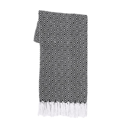 RAJRANG Black Throw Blanket Woven Country Rustic All Weather 100% Cotton Knitted Luxury Sofa Couch Bed Throws Mini Diamond 50 x 60 Inches