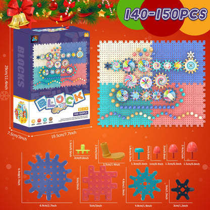 ROHSCE Gear Toys Interlocking Building Blocks, 150 Piece Educational Engineering Building Toys Set, Creative Construction STEM Kits for Boys Girls, Waffle Blocks for Kids Ages 3+