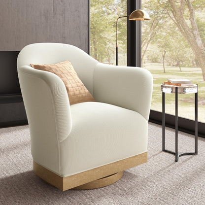 HERA'S HOUSE Swivel Barrel Accent Chair, Modern High-Back Armchair with 400 lbs Reinforced Support, 360°Smooth Swivel for Bedroom, Living Room, Plush Corduroy Upholstery, Fully Assembled, Beige