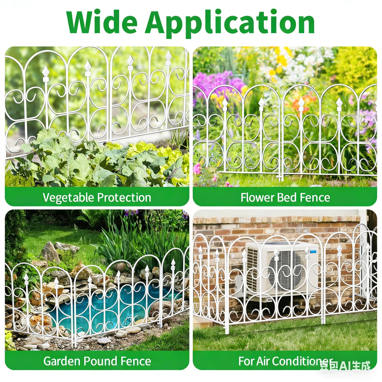 AMAGABELI 5 Panels 32in(H)×10ft(L) Decorative Garden Fences and Borders for Dogs No Dig Rustproof Metal Fence Panels Garden Edging Border Animal Barrier Fencing for Flower Beds Yard Patio Decor White