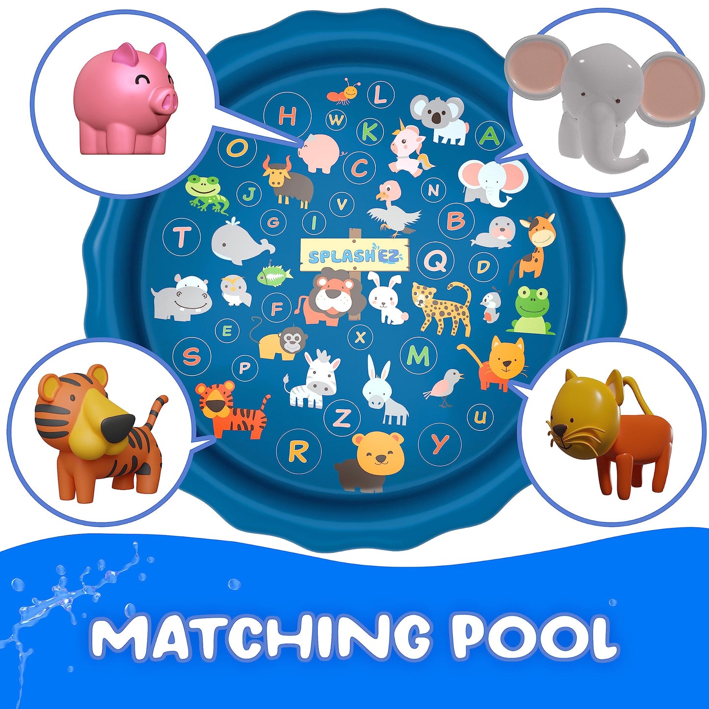 SplashEZ Animal Bath Toys | Mold Free Bath Toys for Kids & Toddlers with No Hole for Water | Lion & Friends Ideal Size for Little Hands | Safe, Durable for Baby Tub Pool Boys Girls Ages 0 & Up, 5-pack
