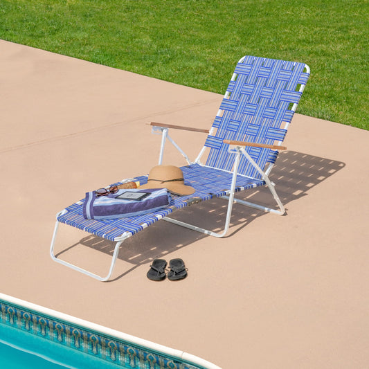 Camp & GO 4-Position Folding Web Lawn Chair Outdoor Lounger, Blue/White undefined/White