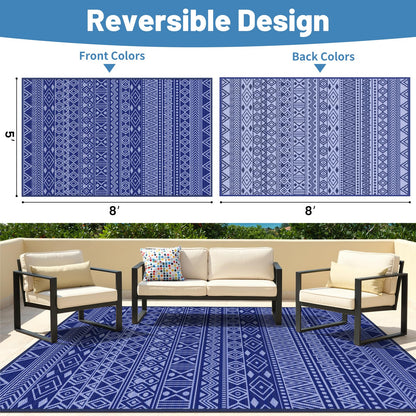 StepTastic Outdoor Rug 5x8 ft Waterproof, Reversible Plastic Straw Rug, Patio Rug, Outdoor Area Rug for RV Camping, Porch, Deck, Balcony, Backyard, Picnic, Beach, Garden, Camper, Blue & White