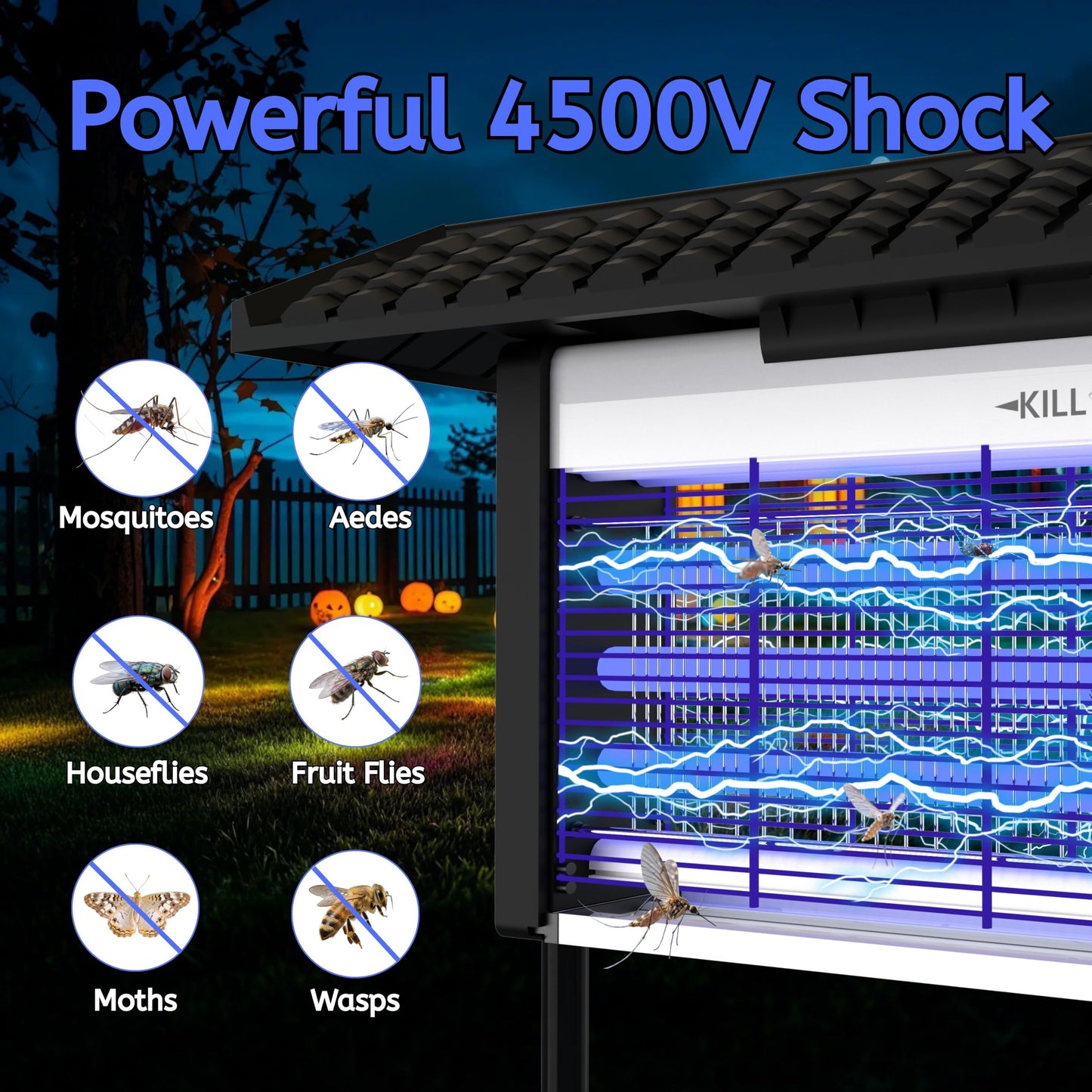ZETAWALE Solar Bug Zapper Outdoor Mosquitos Zapper Solar Powered Bug Zapper Outdoor Camping Fly Control for 4000 sq.ft Waterproof Fly Killer Solar Mosquito Zapper for Garden Lawn and Back Yard