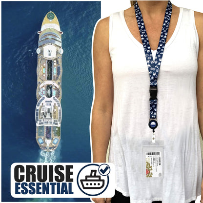 Cruise On Cruise Lanyard for Ship Cards – 2-Pack Retractable Badge & Waterproof Key Card Holder for Ship Cards – Cruise Essentials 2026-2027, Perfect for Travel & Vacation (White & Blue)