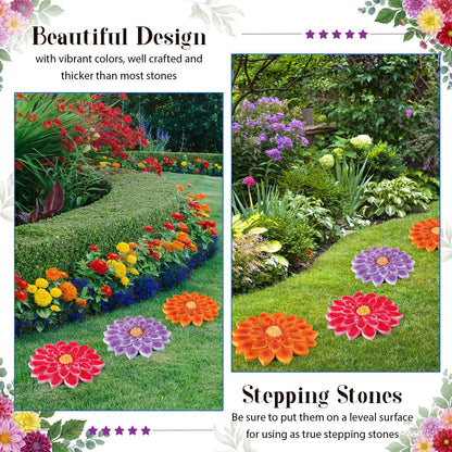 Cinnvoice 3 Pack Garden Stepping Stone Outdoor, Decorative Dimensional Resin Stepping Stones for Patio Pathway Landscaping Walkway Sculpture Yard Backyard Lawn(Dahlia,10 Inches)