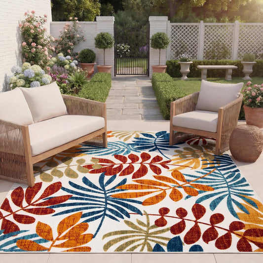 SAFAVIEH Washable Rug Outdoor Cabana Collection - 8' x 10', Cream & Red, Non-Shedding & Easy to Clean, Ideal for Patio, Backyard, Mudroom (CBN814A)