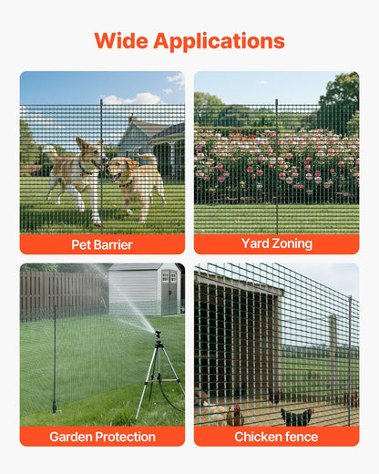 VEVOR Temporary Fence with Posts, 3 x 98.4 FT Plastic Mesh Fencing, Garden Safety Fences Netting with Double-Spike Stakes & Guy Ropes, Temporary Fence for Dogs, Chickens, Plants, Outdoor Yards