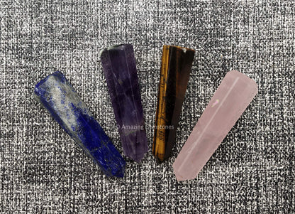 Amazing Gemstone Set of 4 Lapis Lazuli, Tiger Eye, Amethyst, Rose Quartz Crystal Towers - Natural Healing Crystal Point Obelisk for Reiki Healing and Crystal Grid (2 Inch to 3 Inch)