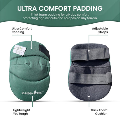 Garden Guru Cushioned Gardening Knee Pads with Adjustable Straps - Soft Inner Liner, Ultra Comfort Padding, Garden Kneelers for Yard Work, Cleaning, Household Chores, Roofing, and More 1 Pack