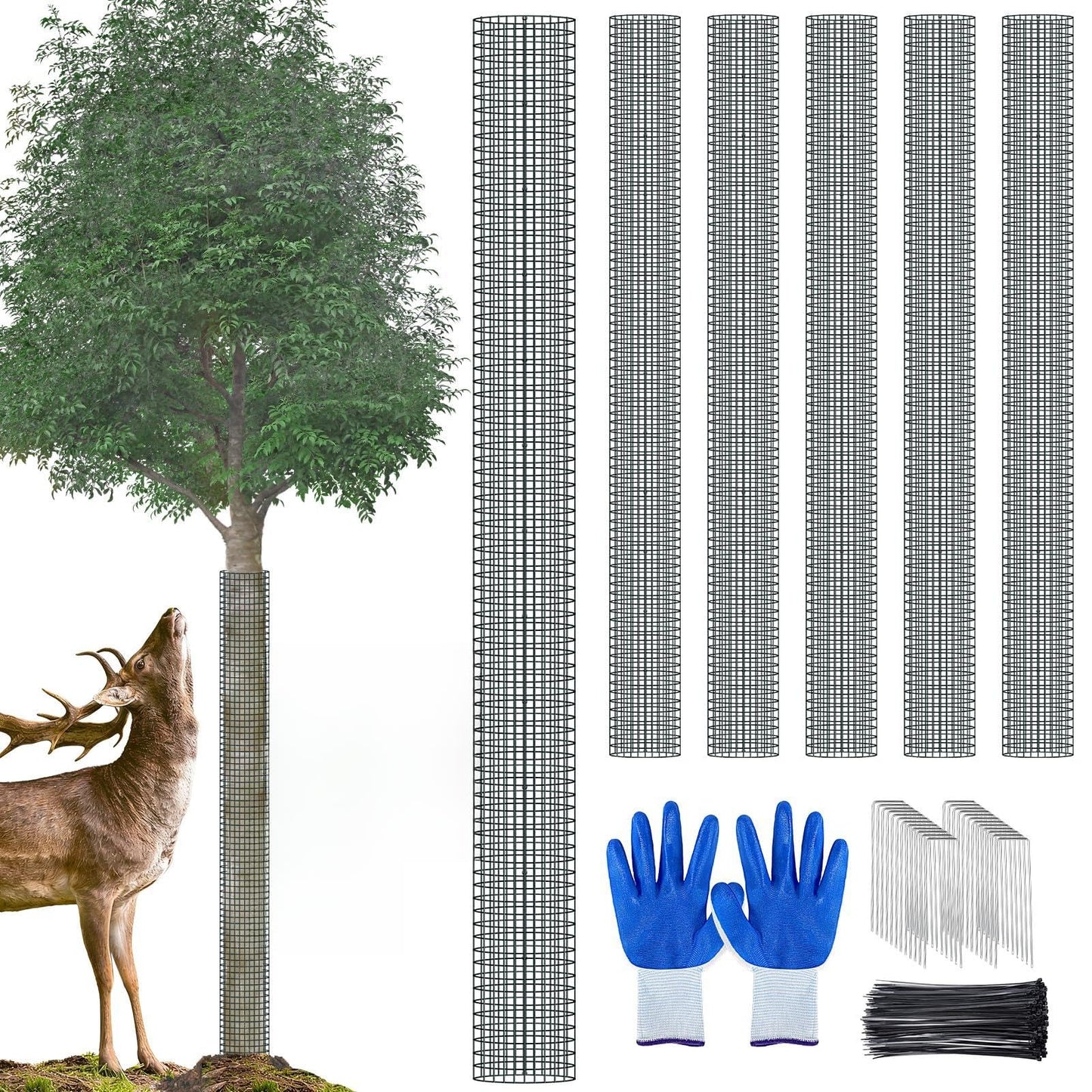 48" Metal Tree Trunk Protector - 6 Pack Mesh Tree Guards Tree Protectors with Zip Ties, Stakes, Gloves, Expandable Tree Trunk Protector Guard, Tree Protectors from Deer, Animals, Mower, Trimmers