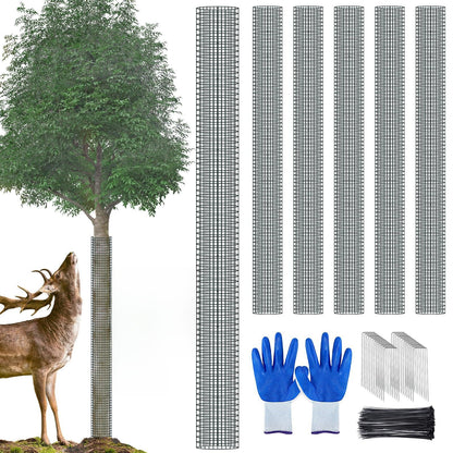 48" Metal Tree Trunk Protector - 6 Pack Mesh Tree Guards Tree Protectors with Zip Ties, Stakes, Gloves, Expandable Tree Trunk Protector Guard, Tree Protectors from Deer, Animals, Mower, Trimmers