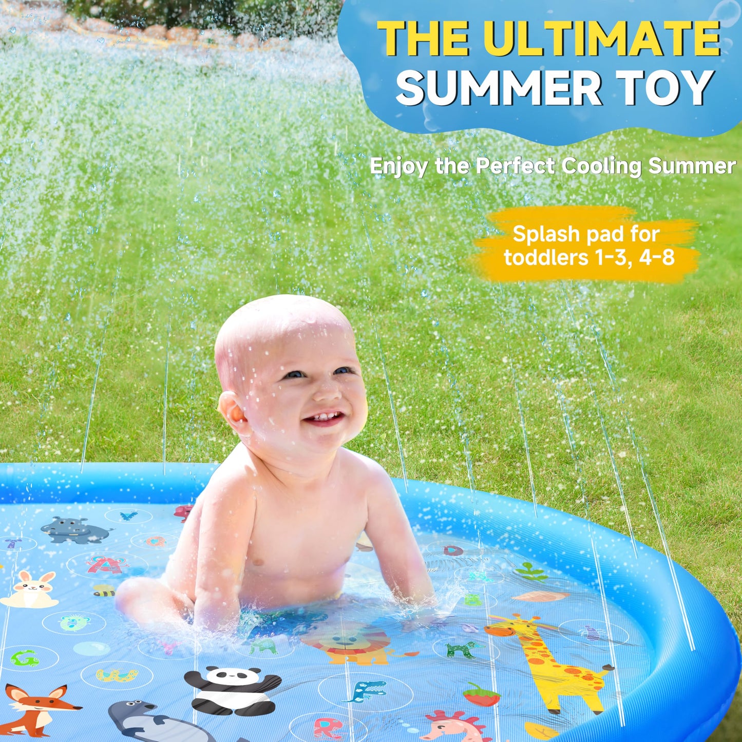 Non-Slip Splash Pads for Toddlers 1-3, Thickened 69-Inch Sprinkler Pool – Fun Outdoor Water Play Mat for Kids, Children, and Dogs – Safe Summer Backyard Fountain Toy (Blue)
