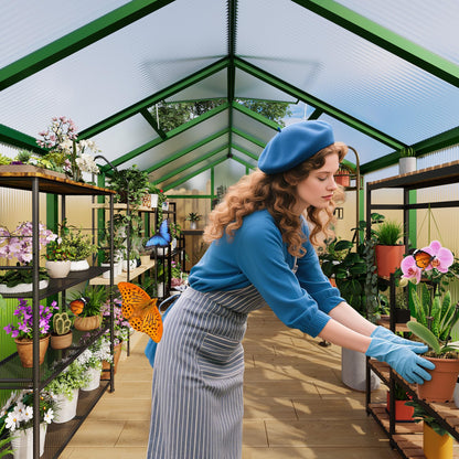Garvee 6 X 10 Greenhouse, Greenhouses for Outside, Polycarbonate Greenhouse with Aluminum Frame, Lockable Door and Ajustable Roof Vent for Backyard, Green Houses for Outside Garden Backyard, Patio