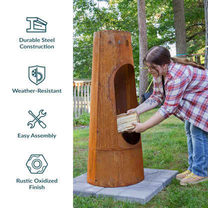 Sunnydaze Santa Fe 50-Inch Chiminea Outdoor Fire Pit - Wood-Burning Chiminea Outdoor Fireplace with Wood Grate - Rustic Patina Finish