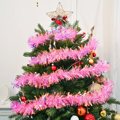 JXITON 20ft/6m Pink Christmas Tinsel Garland Iridescent Metallic Twisted Hanging Garland with Star for Chistmas Tree Fireplace Home Decoration