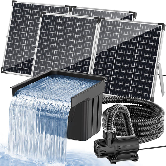 POPOSOAP Solar Pond Waterfall with 100W Solar Panel & 1200GPH Pump, 10 Ft Corrugated Tubing, Filter Media, Pond Waterfall for Outdoor Garden Pond, Streams P510X