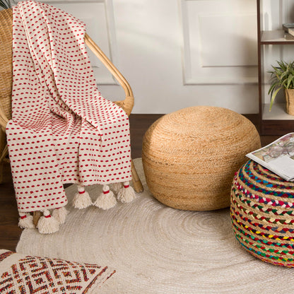 REDEARTH · Jute Circular Jute Pouf Ottoman - Braided Pouffe Accent Sitting Round Footrest for Living Room, Bedroom, Nursery, kidsroom, Patio, Gym; 100% Jute (19.5"X19.5"X14"; Jute Natural)