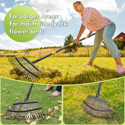 INFLATION Garden Rake for Leaves Heavy Duty Women Men Grandpas for Lawns,79” Length 18” Width Adjustable 25 Tines Sturdy Metal Yard Leaf Rakes with Non-Slip Comfortable Smooth Long Handle