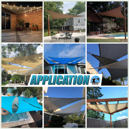 Amgo 16' x 16' x 22.6' Beige Right Triangle Sun Shade Sail UPF50+ Canopy Awning AGSLT, 95% UV Blockage, Water & Air Permeable, 200GSM Heavy Duty Commercial and Residential (We Make Custom Sizes)