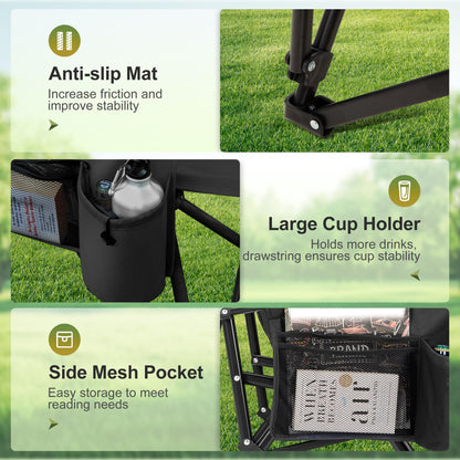 LET'S CAMP Oversized Camping Chairs 29.52" High Back Heavy Duty Lawn Chair Support 500LBS, Portable Collapsible Chair with Cup Holder, Side Pocket,2 Pack(Black)
