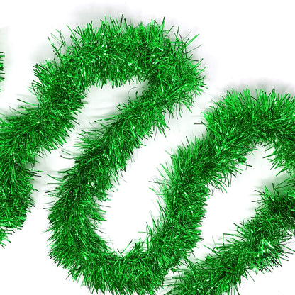 Allgala Green Tinsel Garland, 50 Feet Christmas Metallic Foil Tinsel Garland Decoration for Holiday Tree Walll Rail Home Office Event Fall Thanksgiving Decoration