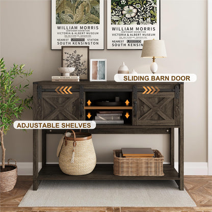 RoyalCraft Console Table with Storage Shelf & Sliding Barn Door, Farmhouse Entryway Table with Storage, 46" Narrow Long Sofa Table, Behind Couch Table, Console Tables for Living Room, Entryway, Foyer