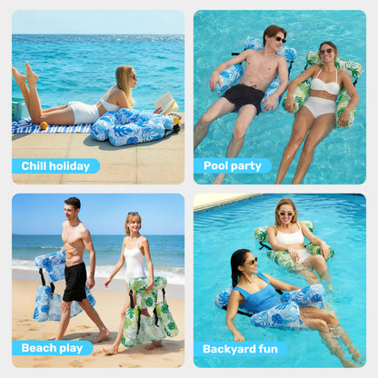 SLOOSH Inflatable Pool Floats Adult, 2 Packs Floating Lounge Chairs,Blow up Pool Noodles for Adult Heavy Duty,Floating Chair for Party Summer Water Beach Lake Fun,Summer Leaves-Green,Blue