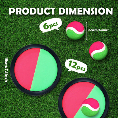 Charniol Kids Toys Toss and Catch Game Set Beach Game Outdoor Ball Sports Games Toss and Catch Ball Nylon Toys for Kids Adults (Pink, Green, Black,12 Paddles 6 Balls)