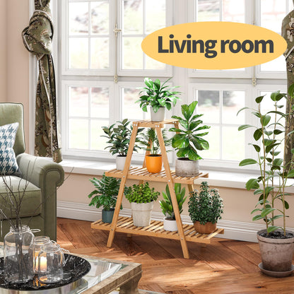Furshus Bamboo Plant Stand - Indoor/Outdoor 3 Tier Plant Ladder, 8 Potted Flower Holder, Natural