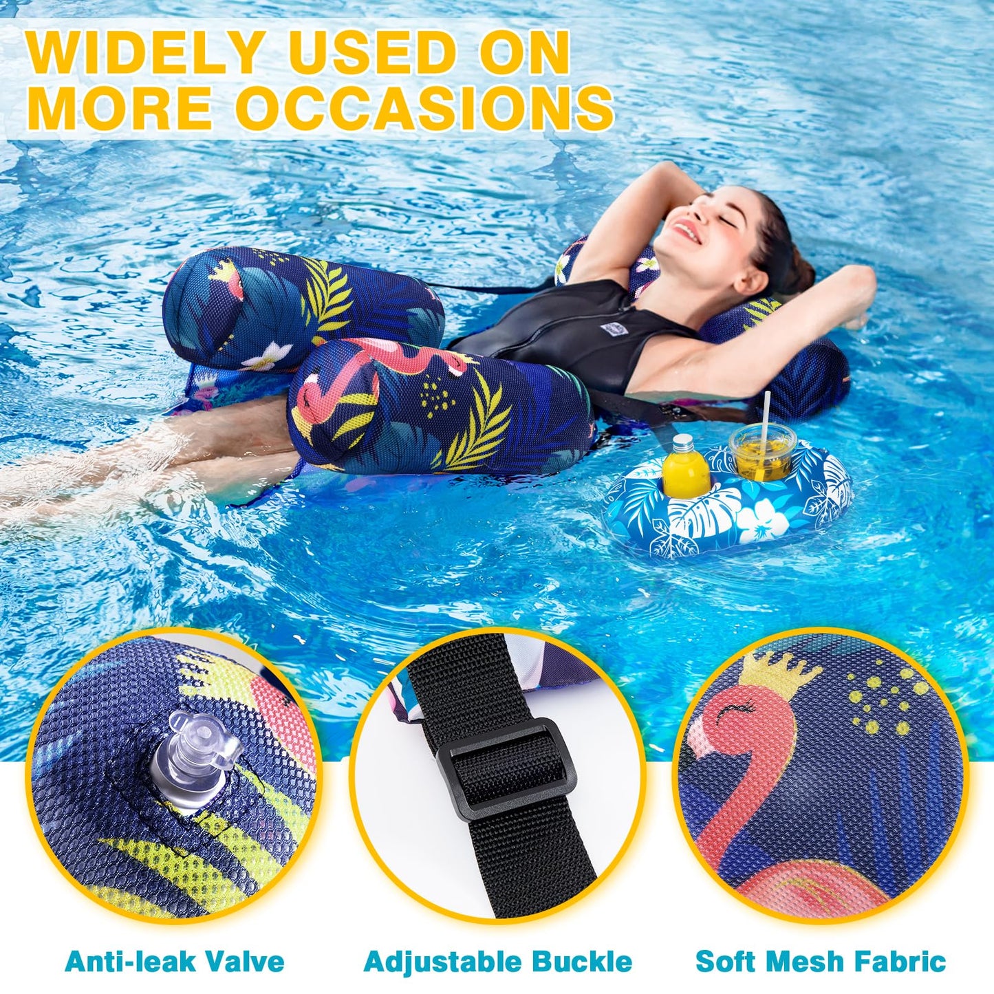 WERNNSAI Inflatable Pool Float for Adult - 2 Pack Fabric Floating Pool Chair Lounge with Cup Holders Adjustable Water Hammock for Swimming Pool Beach Lake Summer Party