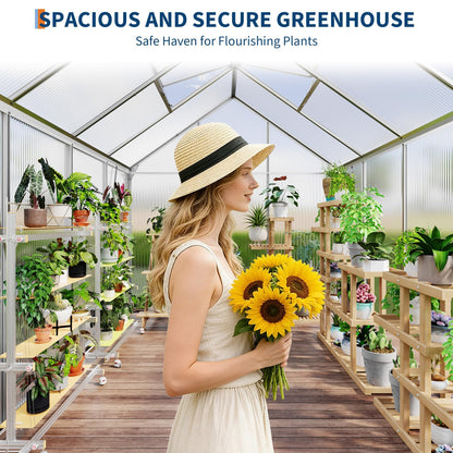 GAOMON Greenhouses, Large Walk in Greenhouses for Outdoors and Garden Planting, Polycarbonate Greenhouse with Enhanced Aluminum Frame, Adjustable Roof Vent ＆ Sliding Door for Winter Use(White, 6*8FT)