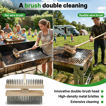 FULEIYA 2PCS 51" Stainless Steel Grill Brush for Outdoor Grill Cleaning Brush with Long Handle, BBQ Grill Brush Detachable Double Ended Wire Bristle Brush Grill with Fixing Bolts & Wrench